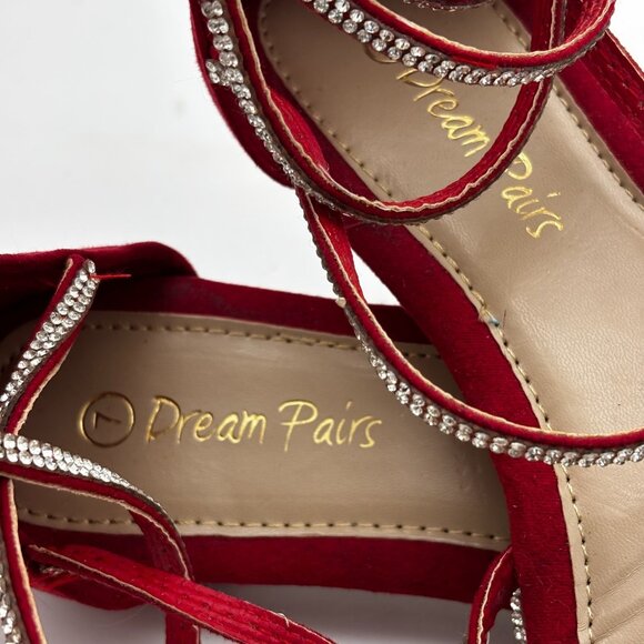 Dream Pairs Red Rhinestone Strappy Lace Up Flat Suede Sandals Womens Size 7 Zip - Picture 4 of 7